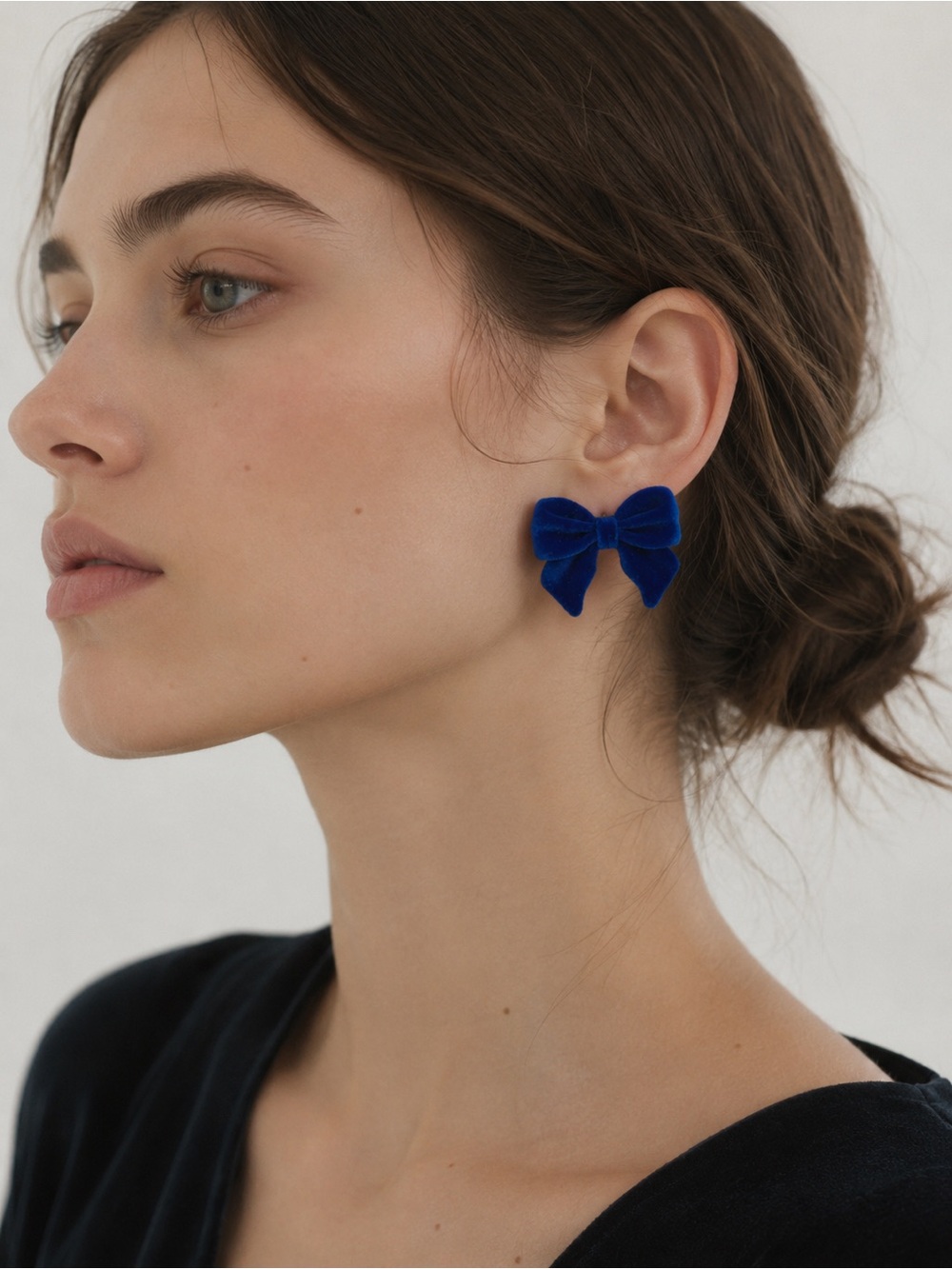 New COS Royal Blue Velvet Bow Statement Earrings